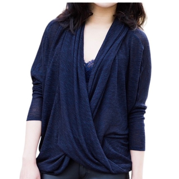 FREE People Wrap Drapey Hacci Knit Top Size XS Navy Blue - Picture 2 of 15